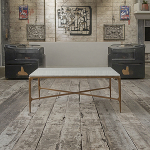 Living <strong>White</strong> Natural Marble Rectangle <strong>End</strong> <strong>Table</strong> Hand Forged Thaddeus Marble Coffee <strong>Table</strong> - Product Image 6