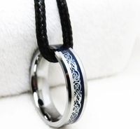 6mm bleu fibre de carbone celtique Dragon incrustation biseauté bord argent tungstène anneau pour hommes femmes fiançailles bande de mariage cadeau classique