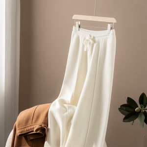 Nouveau <span class=keywords><strong>pantalon</strong></span> ample mi-long en pur cachemire tendance automne-hiver pour <span class=keywords><strong>femme</strong></span>, taille haute, décontracté, en <span class=keywords><strong>velours</strong></span> fluide, longueur ras du sol, tricoté - Product Image 2