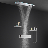 Ensemble de douche pluie pour salle de bain, finition chrome brossé, grande taille, multifonction, système de douche intelligent thermostatique à LED avec jet