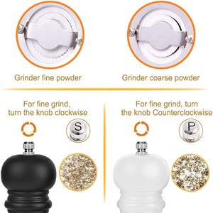 Ensemble de moulins à poivre manuel de qualité supérieure de 6.5 pouces à grossièreté réglable salières en bois noyau en céramique rechargeable noir blanc-pour - Product Image 4