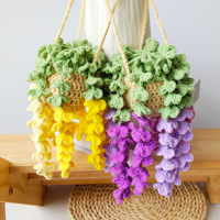 Bunga Wisteria Stroberi Rajutan Tangan Kustom untuk Vas Rumah, Buket, Dekorasi Interior Pernikahan, Hari Ibu, Wisuda