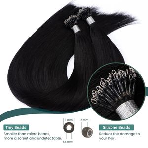 Extensiones de Cabello Nano Tip Doble Trama No Remy, Tejido Doble a Máquina, 14 Pulgadas, Anillas Nano, Liso, Negro Azabache, 50g, con Microperlas, Permanente - Product Image 5