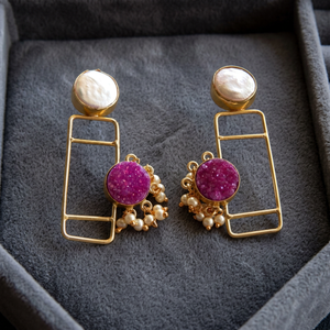 Boucles d'oreilles pendantes en laiton plaqué or 18 carats, fabriquées artisanalement, avec pierres précieuses douces, couleurs personnalisables, logo, style minimaliste, pour femmes, usage quotidien - Product Image 2