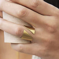 Minimalistischer Breiter Flacher Edelstahl-Manschettenring für Damen 18K PVD Vergoldete Fingerringe Verlobungsschmuck Großhandel