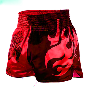 กางเกงชก MMA สำหรับผู้ชาย พิมพ์ลายแบบ Sublimation แห้งเร็ว กางเกงกีฬาสำหรับฝึกซ้อมศิลปะการต่อสู้แบบผสมผสาน สีแดงดำ ลายเปลวไฟ - Product Image 5