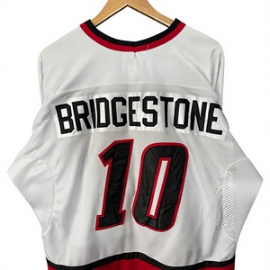 Maillot de hockey sur glace blanc imprimé pour homme, col en V, personnalisable avec le nom de l'équipe, rayures rouges/noires, 100 % polyester, impression par sublimation, coupe athlétique - Product Image 3