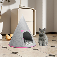 Tente pour chat en feutre gris clair avec poignée supérieure, entrée en maille arquée, abri confortable pour animaux de compagnie pour chats d'intérieur, usage domestique