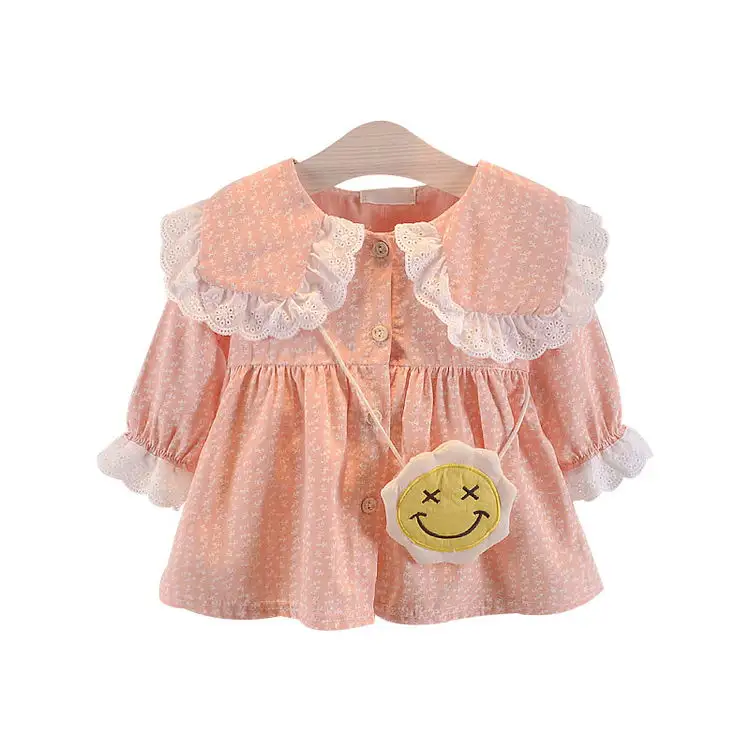 Summer Baby Dress Modern Design Best Kids Dress Long Sleeves Lapel Pink Vestidos Bebe1 2021 Summer Dress For Baby Girl