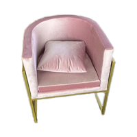 Fauteuil de salon rose en métal et velours pour clients, chaise de salle à manger en métal avec bois, chaise de maquillage personnalisée, canapé individuel décontracté