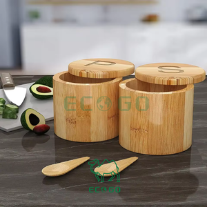 Caja de madera de bambú para sal y pimienta, tapas giratorias magnéticas, contenedores de especias, cajas de madera para cocina - Product Image 5