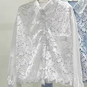 Chemise pour femme à manches longues, <span class=keywords><strong>col</strong></span> à revers, avec cordon de serrage, effet deux pièces, en dentelle <span class=keywords><strong>crochet</strong></span>ée, nouvelle mode décontractée, printemps 2026, vente en gros - Product Image 3