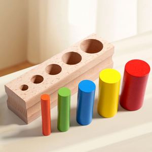 Color Sorting Cylinder Blocks Cognitive Sensory Montessori Wooden 3D Shape Matching Toys - Product Image 3