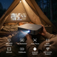 Proyector DLP de Alto Brillo con Batería Recargable, Full HD 1080P 4K, Cine en Casa, Compatible con 3D, Sistema Operativo Android 13, 600ANSI