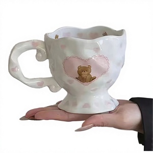Custom Light Luxury Trendy <b>Bear</b> Ceramic Coffee Mug <b>Cute</b> Bow Pink Ribbon Novelty Design Business Gifts Dishwasher Microwave Safe - Product Image 2