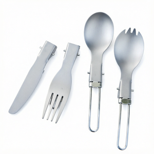 <span class=keywords><strong>Set</strong></span> di posate pieghevoli in titanio puro, leggero, per campeggio, viaggi e attività all'aperto, con coltello, forchetta, cucchiaio e spork. - Product Image 1