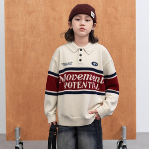 <span class=keywords><strong>Pull</strong></span> d'hiver pour garçons 2025 Nouveau 100% coton Col rond Bouton <span class=keywords><strong>Pull</strong></span> Anti-boulochage Vêtements pour grands enfants Motif lettre Tricoté à l'ordinateur - Product Image 3