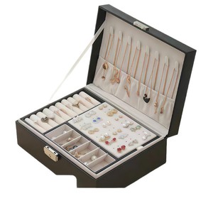 Double Layer <b>Lockable</b> Jewelry <b>Box</b> 23x17x9cm Leather Storage For Necklaces Bracelets Rings Moisture Proof Dust Proof Organizer - Product Image 4