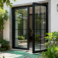Puerta Abatible de Doble Vidrio con Marco de Aluminio con Rotura de Puente Térmico, Impermeable y Resistente a la Humedad, Estilo Francés Clásico