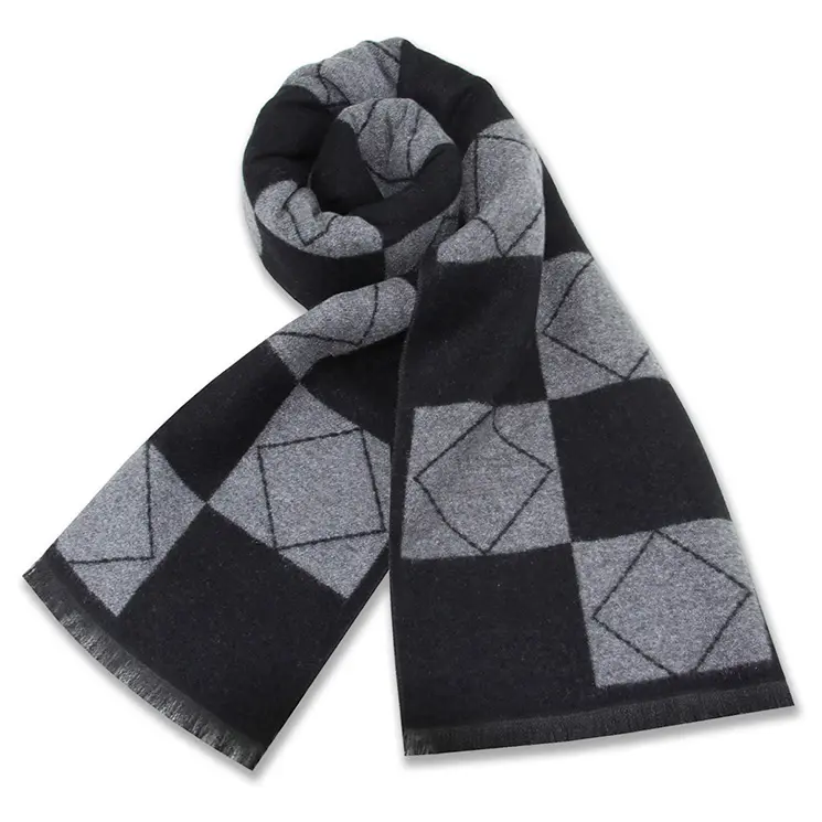 도매 패션 세련된 겨울 따뜻한 스카프 럭셔리 격자 무늬 두꺼운 사용자 정의 남성 울 혼방 스카프