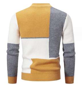 男士圆领拼色长袖毛衣修身针织羊毛衫外套 - Product Image 2