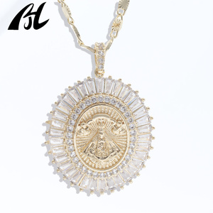 Ciondolo Religioso in Rame con Zirconia Cubica Dorata 35mm*50mm, Gioielli per Bambini con Immagini di Santa Madre di Dio e San <span class=keywords><strong>Giuda</strong></span> - Product Image 5