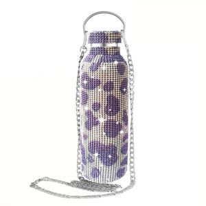 Botella de Agua con Logotipo Personalizado, Termo de Acero Inoxidable 304 de 17 oz/500 ml con Cadena Trasera y Taza con Incrustaciones de Diamantes - Product Image 4