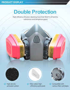 قناع غاز نصفي من السيليكون ثلاثي الطبقات قابل لإعادة الاستخدام مع مشبك أنف قابل للتعديل وخرطوشات 6001/7093 - Product Image 5