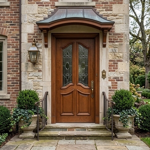 Puerta de Entrada Principal de Madera Sólida de Estilo Europeo Tradicional con Inserciones Decorativas de Vidrio - Product Image 6