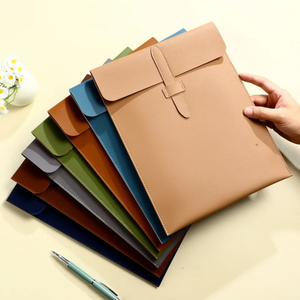 Porte-documents A4 en cuir PU avec fermeture à sangle, pochette de rangement pour dossiers de bureau, porte-tablette pour papier - Product Image 1