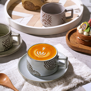 ชุดจานรองถ้วยทำจากหินสไตล์วินเทจสไตล์ญี่ปุ่นสำหรับใส่น้ำชายามบ่ายถ้วยลาเต้คลาสสิกสวยงาม - Product Image 3