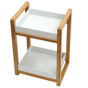 Double-layer storage mini coffee table/side <b>cabinet</b> for home use, living room, mini bamboo <b>corner</b> table/square table/tea - Product Image 3