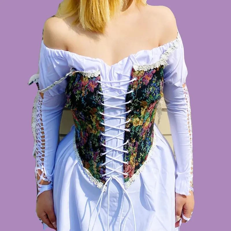 Korset Bustier wanita, musim panas kasual motif bunga renda berenda gesper ketat bentuk tubuh pinggang