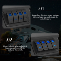 Panel de interruptor basculante de aluminio de 4 bandas, Panel de interruptor basculante Precableado de 5 pines con encendido/apagado, Panel de interruptor retroiluminado azul para coche, barco, RV