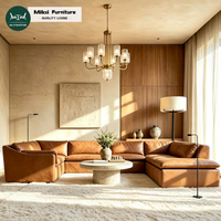 Canapé modulaire d'intérieur moderne en forme de L, en cuir, avec structure en bois massif et coussins moelleux, idéal pour salon, hôtel, villa - Vente chaude