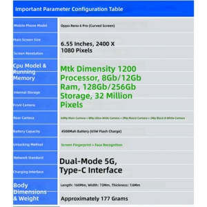 OPPO Reno6 Pro 5G MediaTek Dimensity 1200 Smartphone Flagship con Schermo Curvo da 6,55 Pollici, Dual-SIM, <span class=keywords><strong>Telefono</strong></span> Cellulare per Studenti - Product Image 4