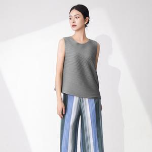 T-shirt sans manches plissé PY pour femme, été, grande taille, coupe ample, 100% polyester, débardeur décontracté - Product Image 3