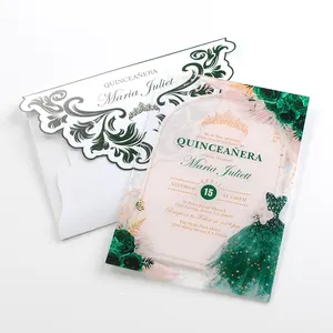 Cartões de convite acrílico personalizados para festas de casamento, aniversário e batismo, quinceanera, transparente e personalizado