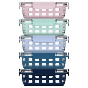 Ello DuraGlass Glass Food Storage Containers - Meal Prep Container with Silicone Sleeve and Airtight Lid, 3.4 cup, Yucca