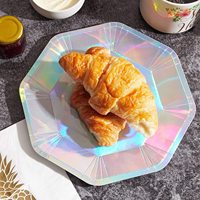 Assiettes en papier jetables sur le thème de la discothèque moderne de 9 pouces OEM Vaisselle irrésistible à l'emporte-pièce de conception octogonale holographique pour anniversaire