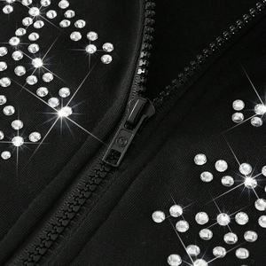 Sudadera con capucha y cremallera de felpa de algodón 100% de 500 g/m² personalizada para invierno, con pedrería, estilo urbano, oversize, hombros caídos, corte holgado y corto para hombre - Product Image 3