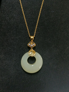 S925 Silver Gold Plated Hetian Jade <b>Safety</b> Buckle Pendant, Chinese Fu Character Design, Natural Jade Jewelry for Women-V - Product Image 2
