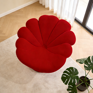 Fauteuil moderne avec accent pétales de fleurs rouges, fauteuil en velours de luxe de style nordique en forme de coquille, siège lounge design pour salon - Product Image 3