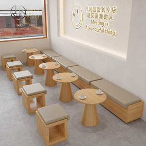 Restaurante cafetería redonda de madera café muebles conjunto Banco sofá cabina asiento mesa y silla - Product Image 4