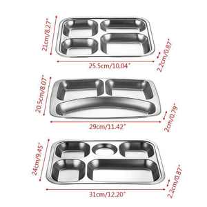 Plateau repas compartimenté en acier inoxydable, boîte à lunch, assiette alimentaire pour <span class=keywords><strong>cantine</strong></span> scolaire, 3/4/5 sections - Product Image 6
