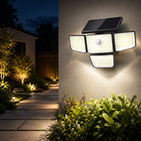 Projecteur solaire LED extérieur 4 têtes étanche avec détecteur de mouvement et télécommande, panneau solaire séparé pour jardin et ferme