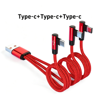 Câble de charge multi-ports USB-C à angle droit, câble USB-C vers USB-A 3 en 1, cordon de chargeur de voiture tressé en nylon