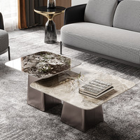 Ensemble table TV et table basse, tables basses rectangulaires élégantes et durables avec grand plateau en marbre et accents blancs