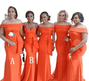 DB033 moda arancione sirena abiti da damigella d'onore con volant lungo collo a barca abito da ballo per abiti da <span class=keywords><strong>donna</strong></span> - Product Image 1