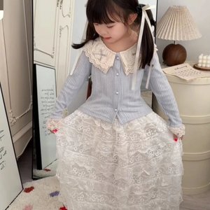 Tongxingyuan Girls Lace Cardigan Cake Skirt Set Spring Autumn Princess Outfit Cotton Children's Clothing - Product Image 4